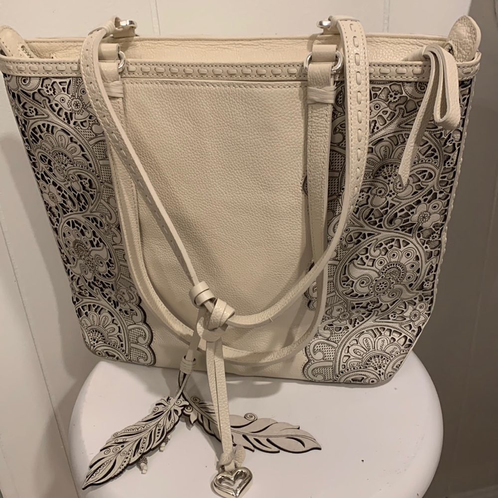 Brighton Clementine Tote Handbag Lace Design Off White